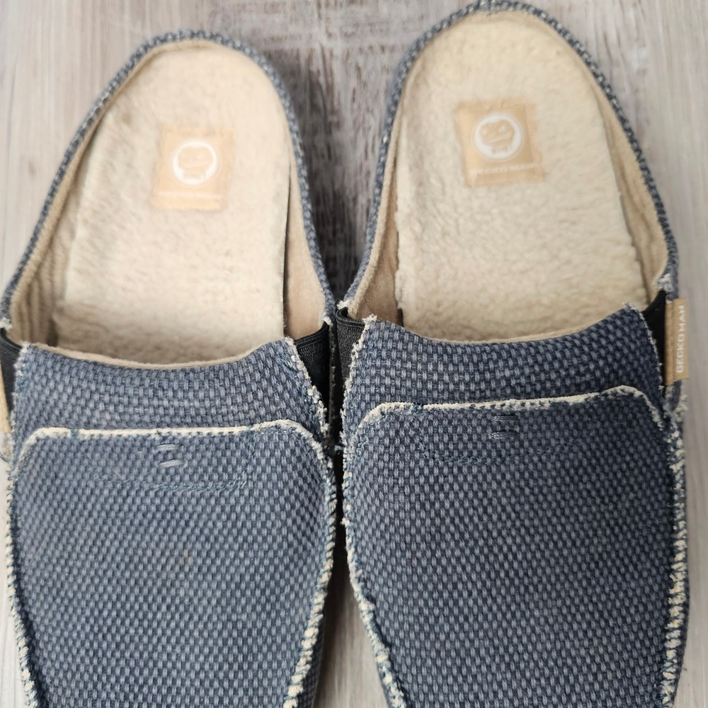 GECKOMAN Men 11.5 Slippers Blue Canvas Arch Support Orthotic Comfort Mules